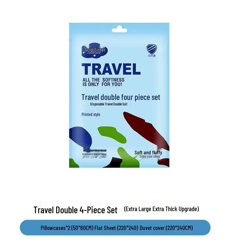 Travel Bedding Set: Disposable 4-Piece with Duvet Cover, Pillowcase, and Bed Sheet - Thickened and Stain-Proof for Hotels & Business Trips
