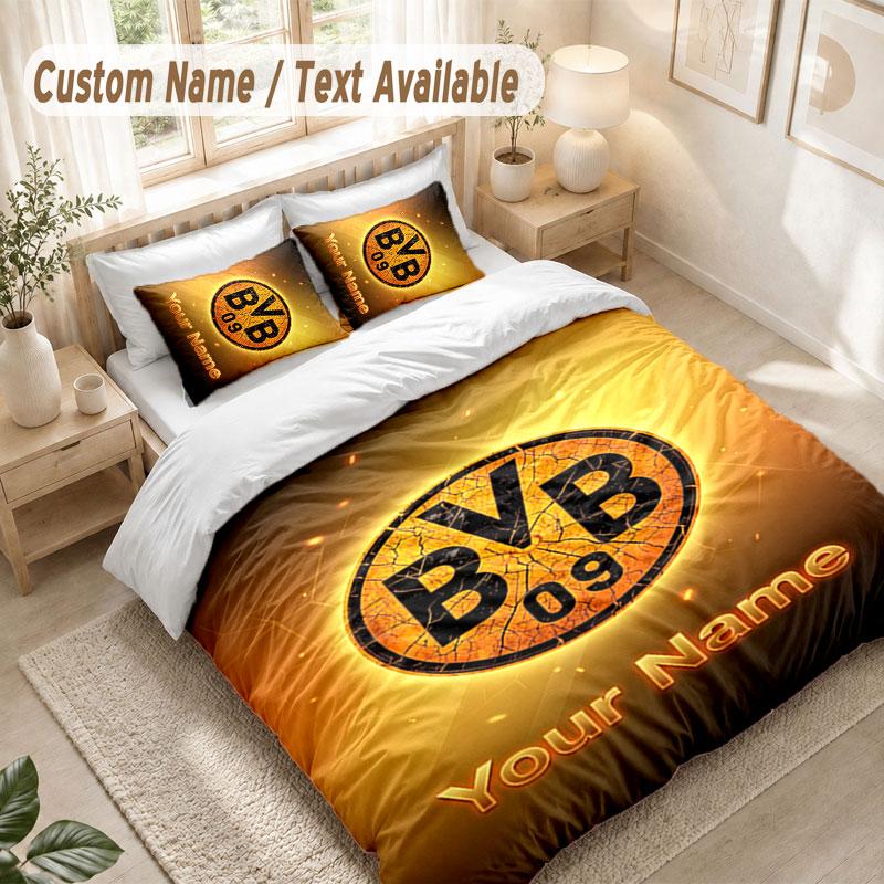 Custom Name Bedding Set 3 PiecesBorussia Dortmund Print Duvet Cover + 2 Pillowcases Soft Bed Decor