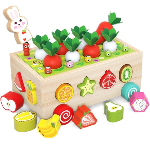 Toys Educational Toys Montessori for Baby Girls1 2 3 4Year Wooden Puzzle Carrot Harvest Toy Game Shape Sorting for Children Boys