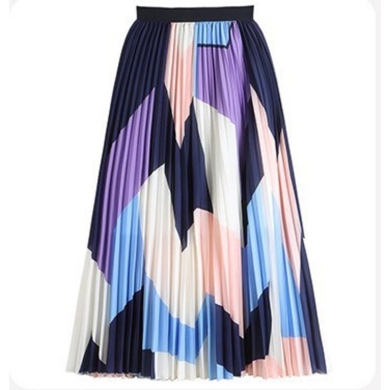 

DX~~ Новая ретро-юбка с цифровым принтом, женская тонкая миди-плиссированная юбка трапециевидной формы с высокой талией One size