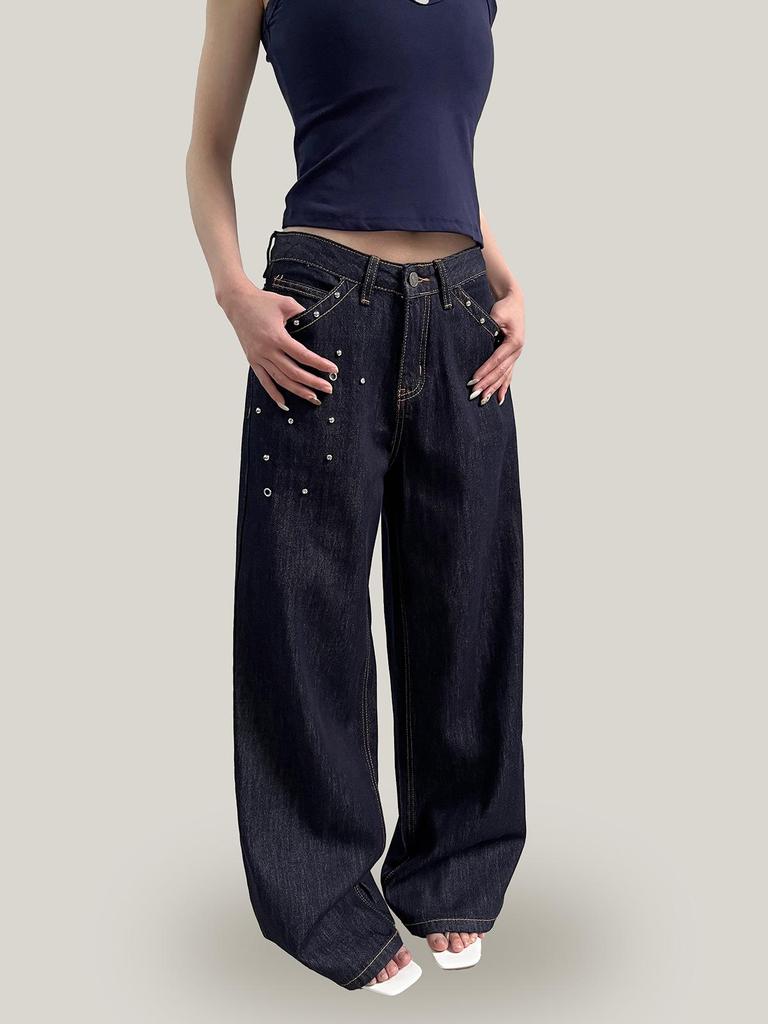 Yuyi 2026 Spring Women's Rivet Tie-Dye Wide-Leg Jeans