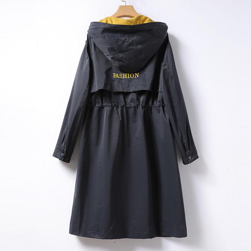 Color-block Mid-Length Hooded Windbreaker for Women Loose Fit Korean Style Casual Outerwear