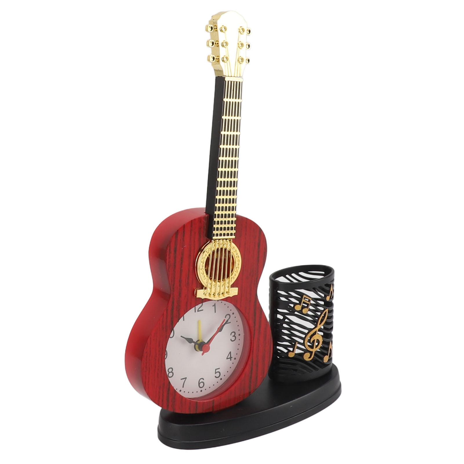 

Guitar Alarm Clock Multifunctional Decorative Rugged Guitar Clock with Pen Holder Pencil Sharpener for Home Desk