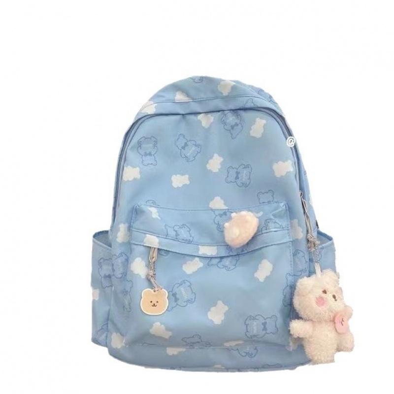 Bear Cartoon Print Backpack Versatile Soft Girl School Bag Teenage Girl Backpack