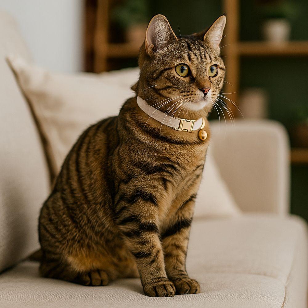 Practical Adjustable Cat Collar with Bell Metal Buckle Personalized Pet Dog Collar Solid Color Pet ID Name Tag for Cats and Dogs