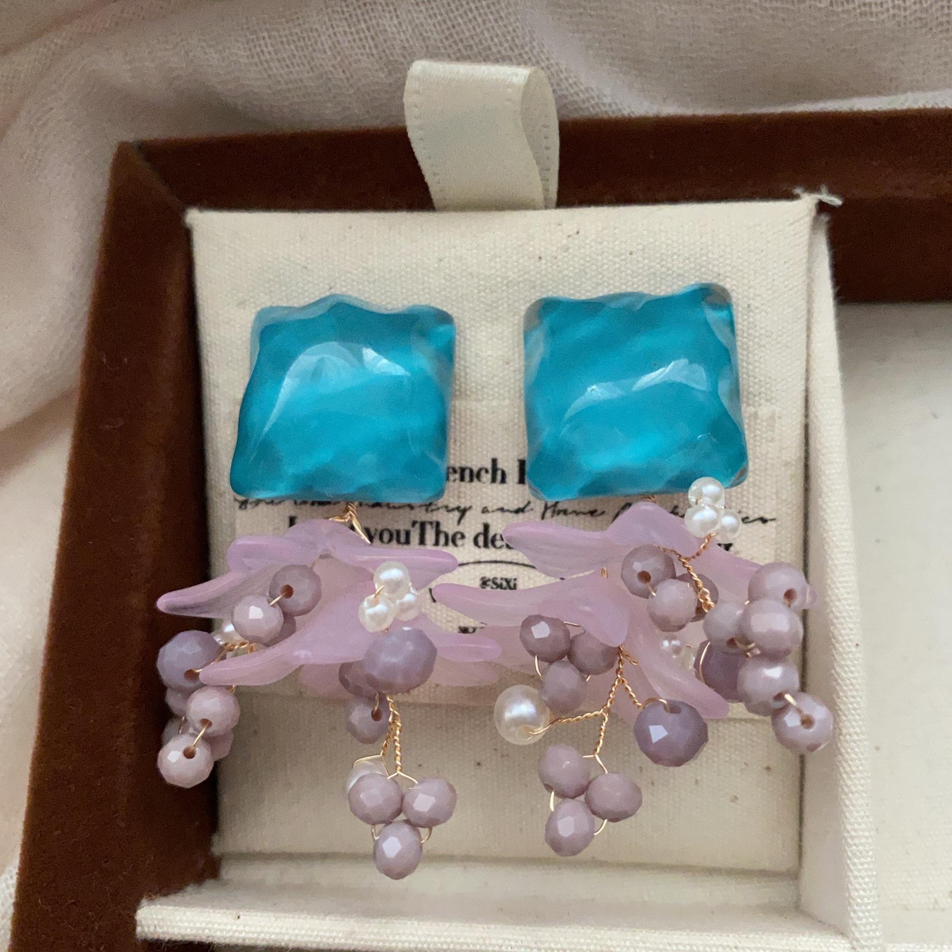 Small Fresh Handwoven Flower Stud Earrings Sweet Girl Heart Ring Versatile Earrings Ring Combination