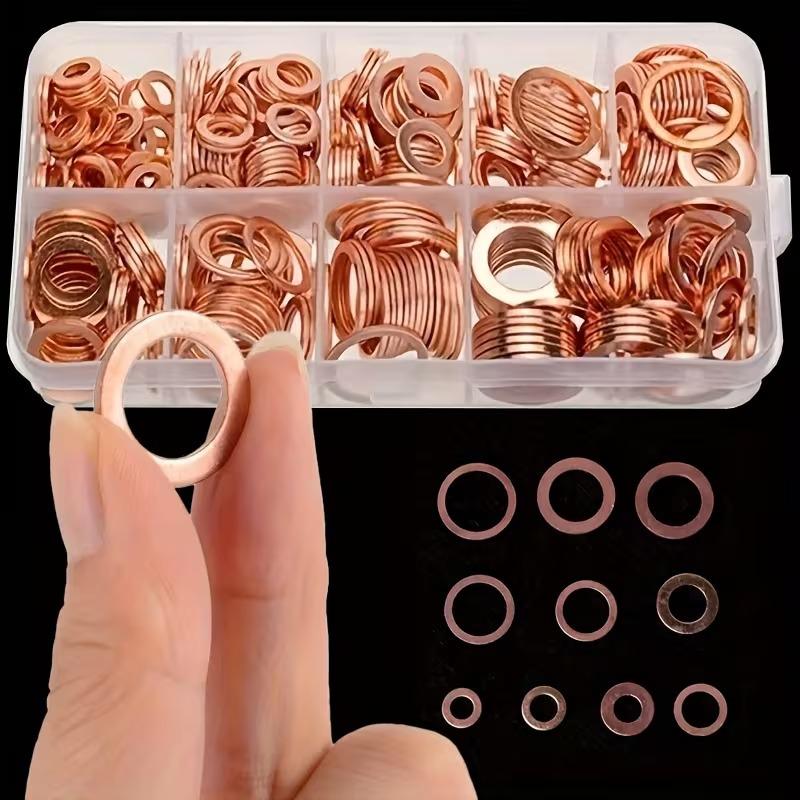 Red Copper Washer Set: 100/200pcs M5-M14 Sealing Gasket Repair Toolbox