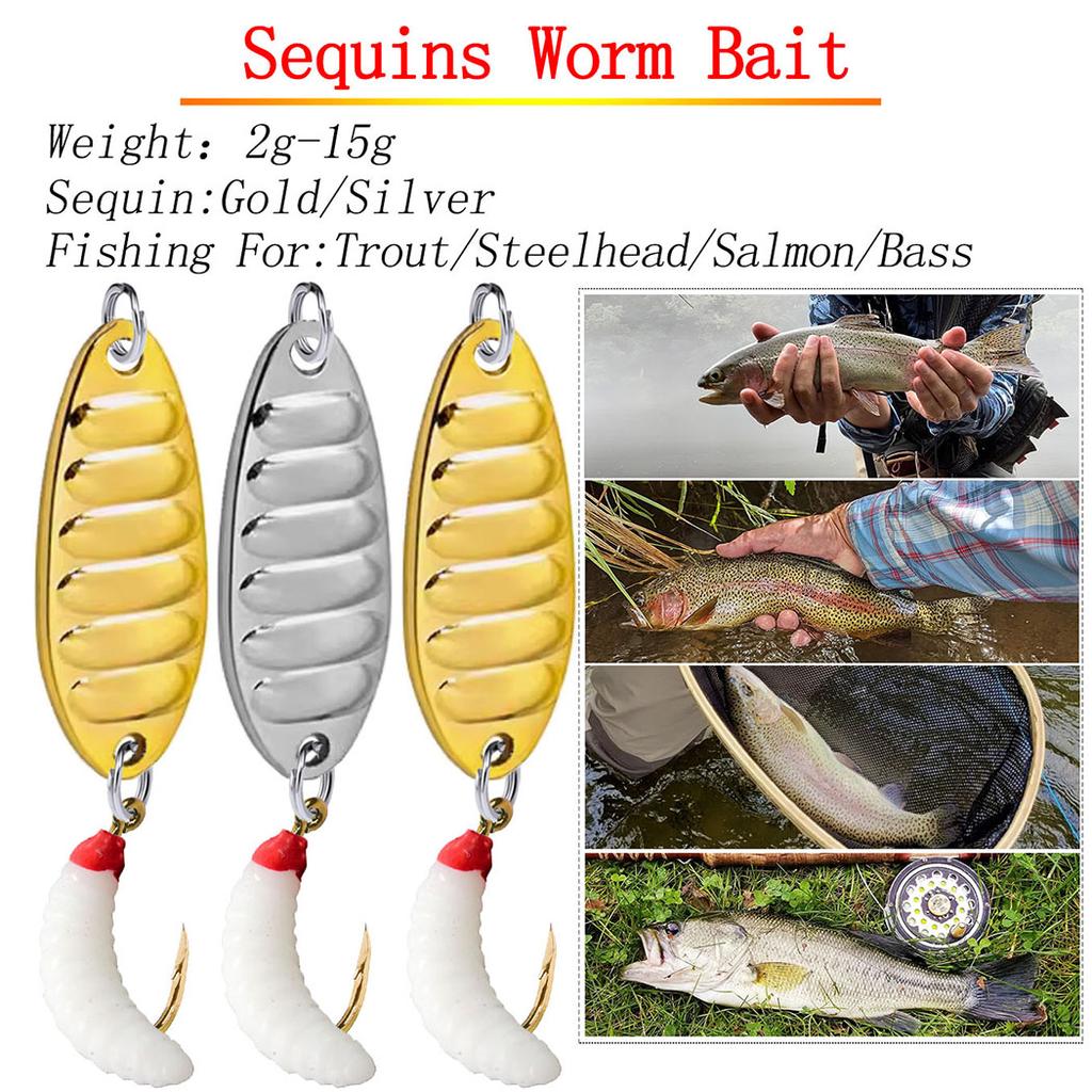 3 Pz Esca Verme Paillettata Accessori Pesca a Mosca Esca Bionica con Paillettes Rotanti Articoli da Pesca Esca Artificiale
