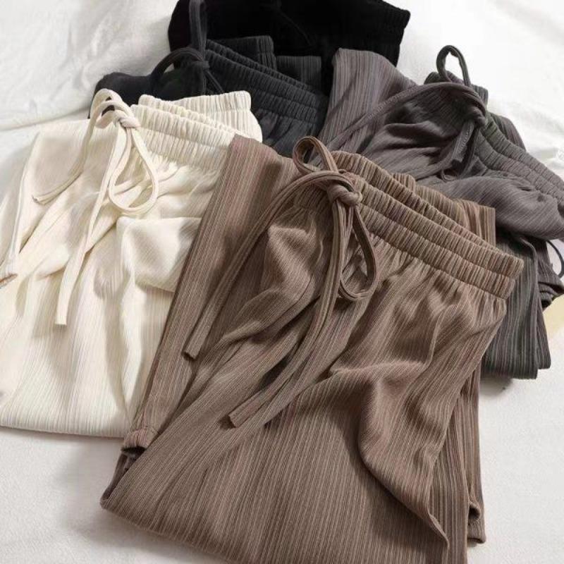 Pantaloni a Gamba Larga Estivi Larghi Sottili Drappeggiati Dritti Casual da Donna