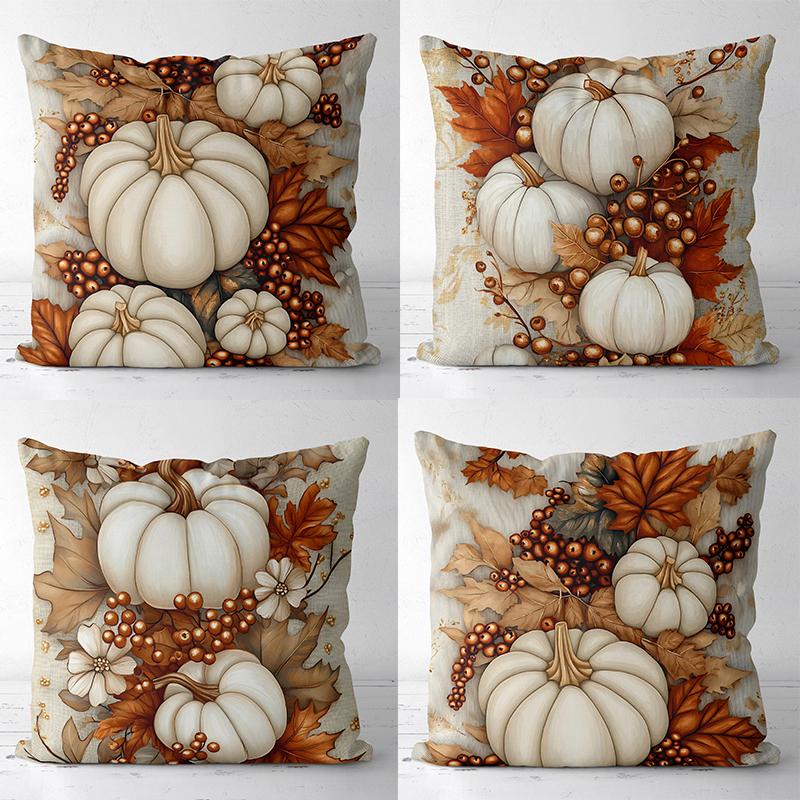 2D Flat Printing Autumn Pumpkins Leaves Berries Decorative Cushion Covers Polyester Pillowcase Sofa Decorative Cushion Cover