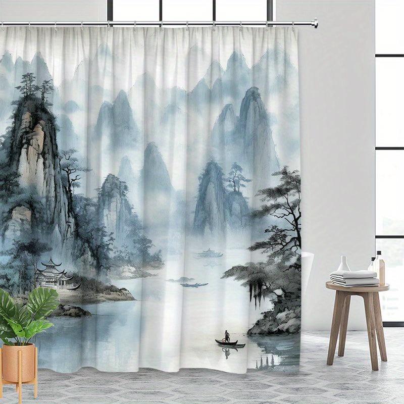 Transform Your Bathroom with this Waterproof Shower Curtain Featuring a Serene Chinese Landscape for a Zen Experience