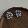 Light luxury emerald zircon pattern stud earrings hollow engraving retro court atmosphere earrings bright luster stud earrings