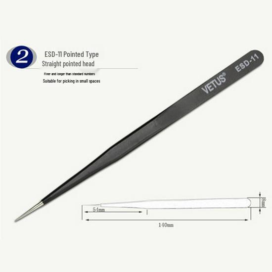 ESD Anti-static Stainless Steel Tweezers: High Precision Pointed, Straight, Round, Bent Head for DIY Electronic Accessories.