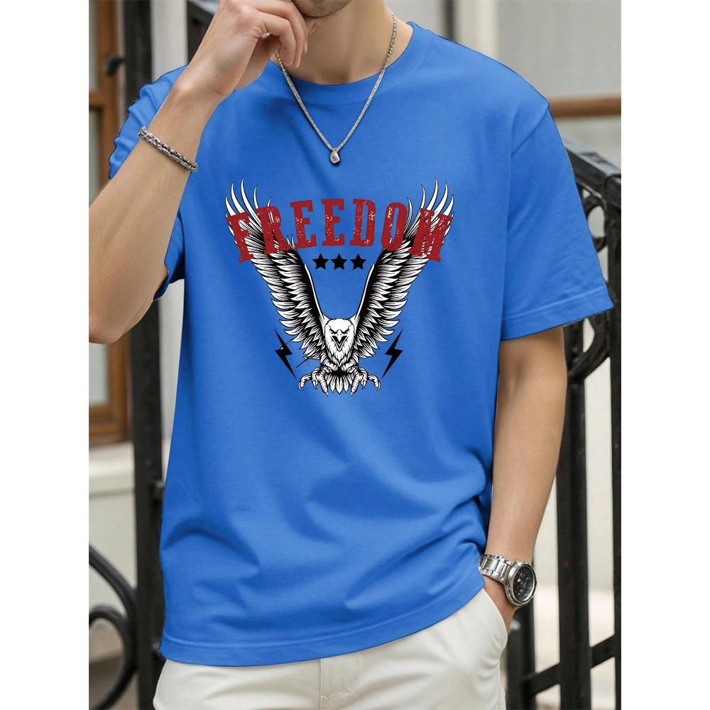 Freedom Eagle Vintage Print Mens T Shirts Casual Hip Hop Tops Cotton Short Sleeve Loose Summer Clothes Fashion T-Shirt