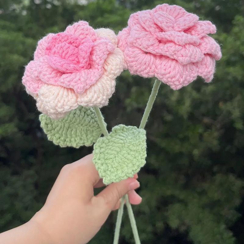 5/1Pcs Crochet Tulips Handwoven Carnation Flower With Long Stem Artificial Crochet Rose Flowers For Wedding Mother'S Day Present