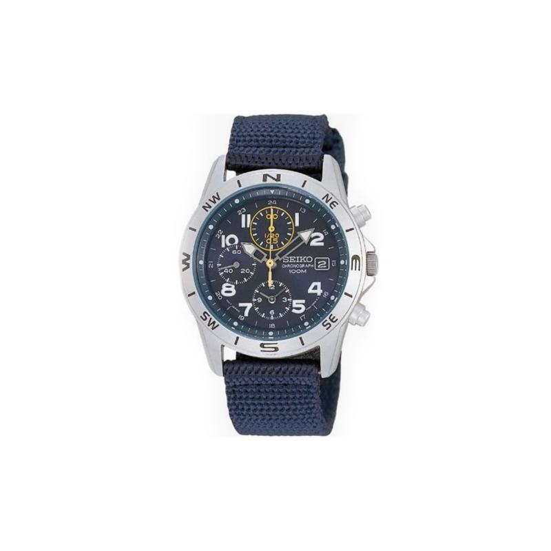 SEIKO 100 meters waterproof Quartz nylon strap 39mm men s watch blue dial SND379R синий