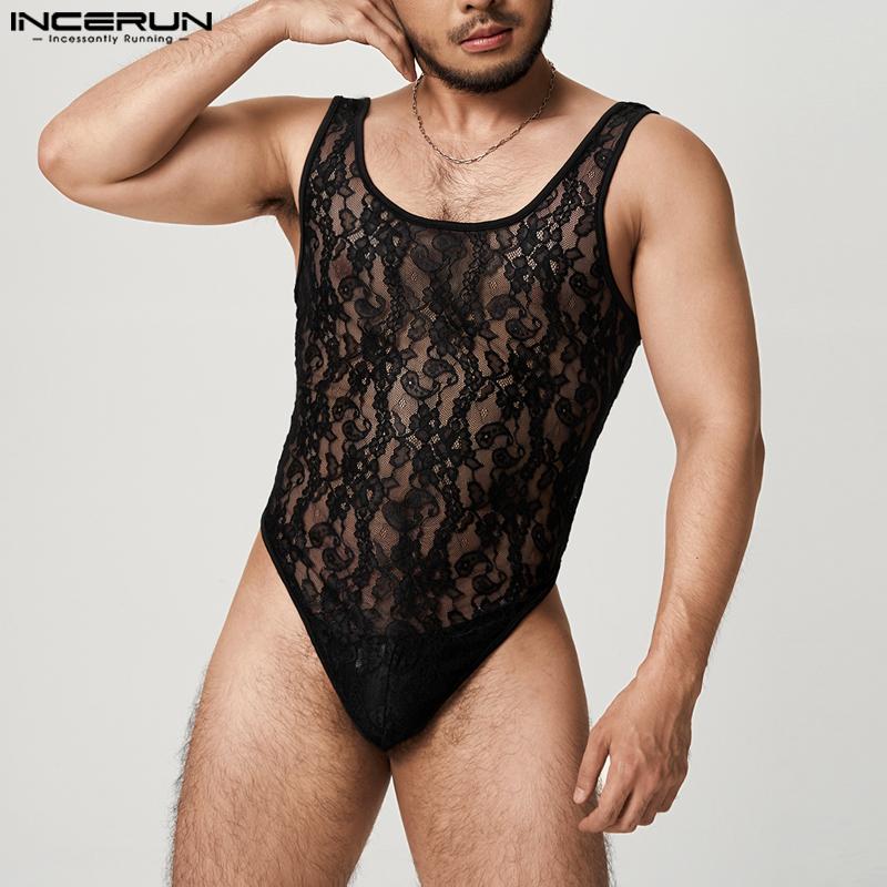 

INCERUN Лето Мужчины Без рукавов Нижнее белье Видите сквозь кружевной комбинезон