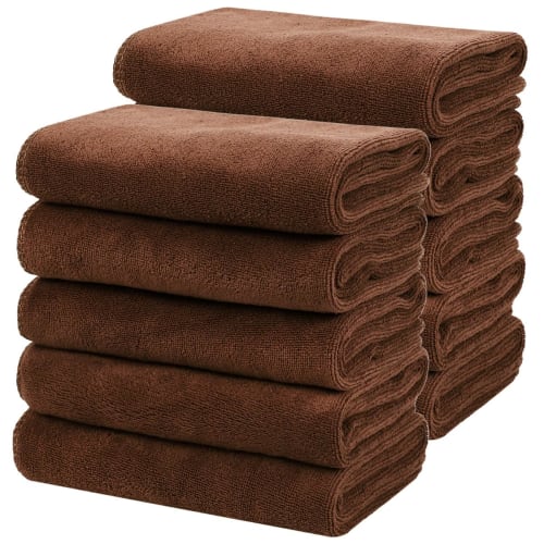 Microfiber Face Towels, 35x75cm, 256 Momme, 10-Piece Set, Mocha Towel Set, for Salons, Home Use, and Hotels. Lightweight and absorbent, these towels a