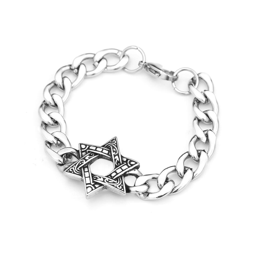 

Vintage Star of David Chain Bracelet 316L Stainless Steel Fashion Hexagram Bangles For Men Women Amulet Jewelry Gifts 20.5cm