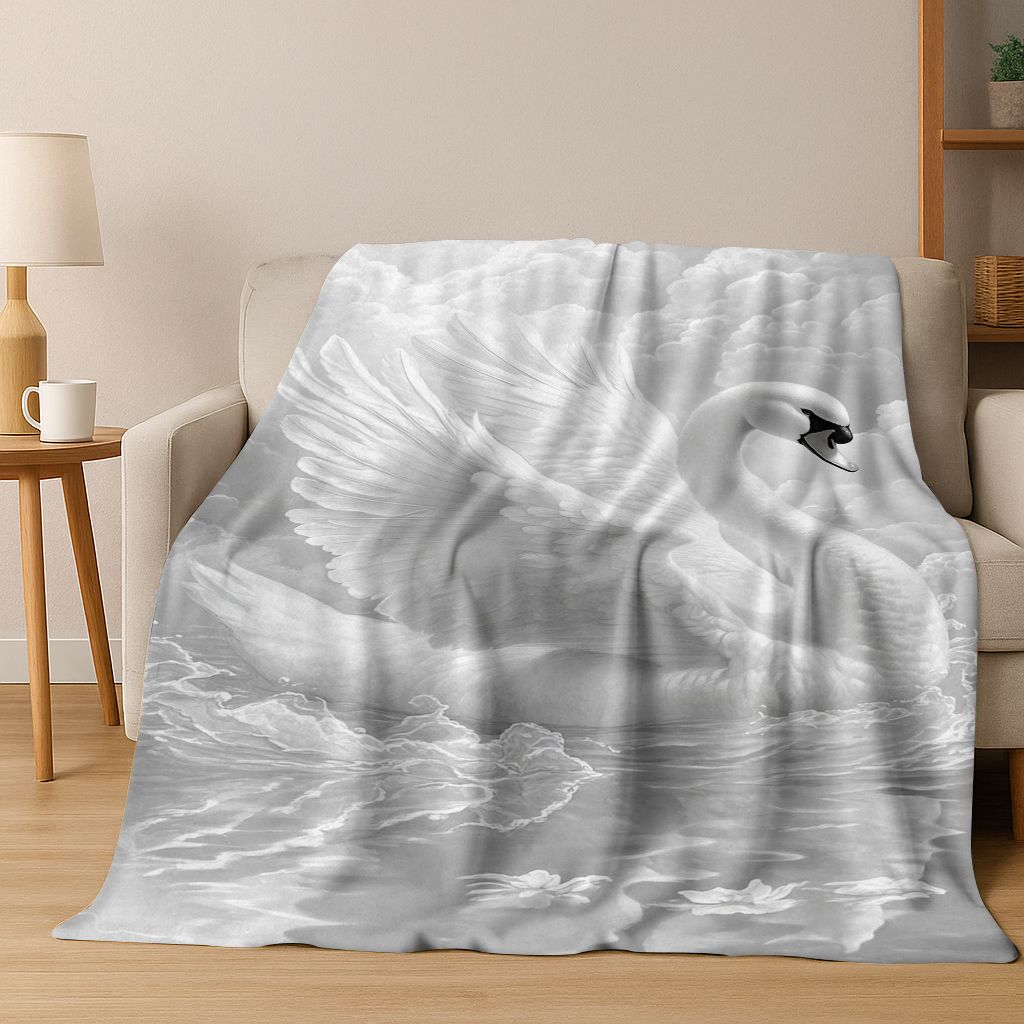 Dream Love Swan Art Cartoon Flannel Blanket,Cozy Soft Throw Blanket for Home Bedroom Bed Sofa Picnic Office Cover Gift Kids