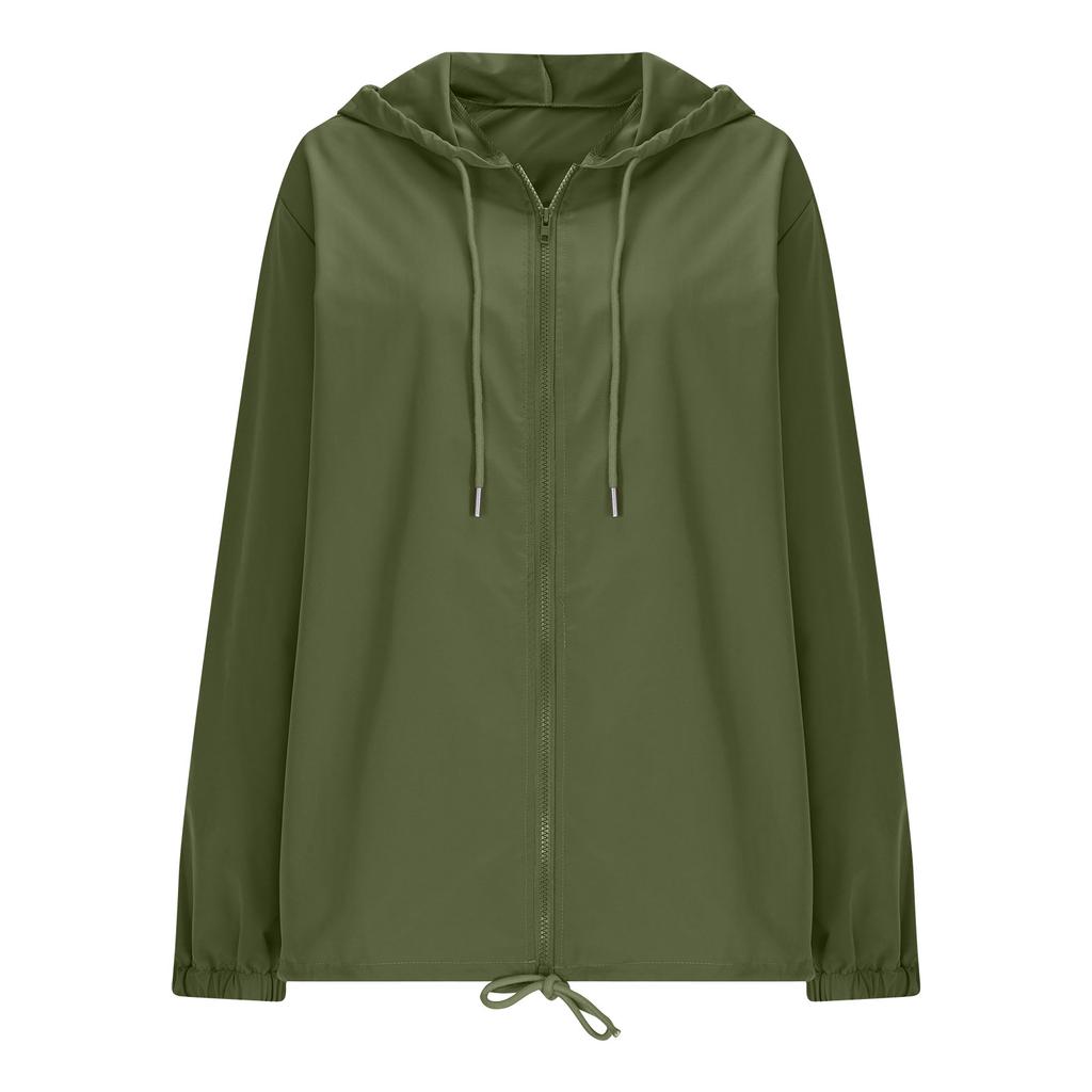 Women Solid Rain Jacket Outdoor Plus Waterproof Hooded Raincoat Windproof