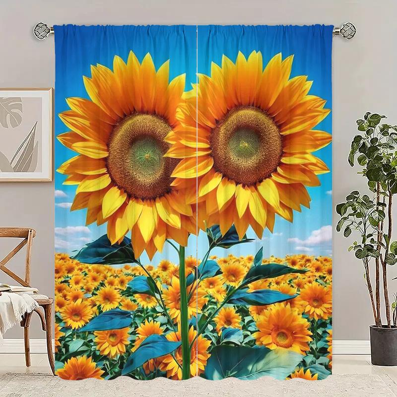 2Pcs- Sunflower - Printed curtains -100% polyester material for bedroom curtains and living room decoration.