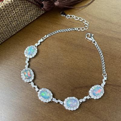 Natural Opal Bracelet Women'S S925 Sterling Silver Color Treasure Jewelry Factory