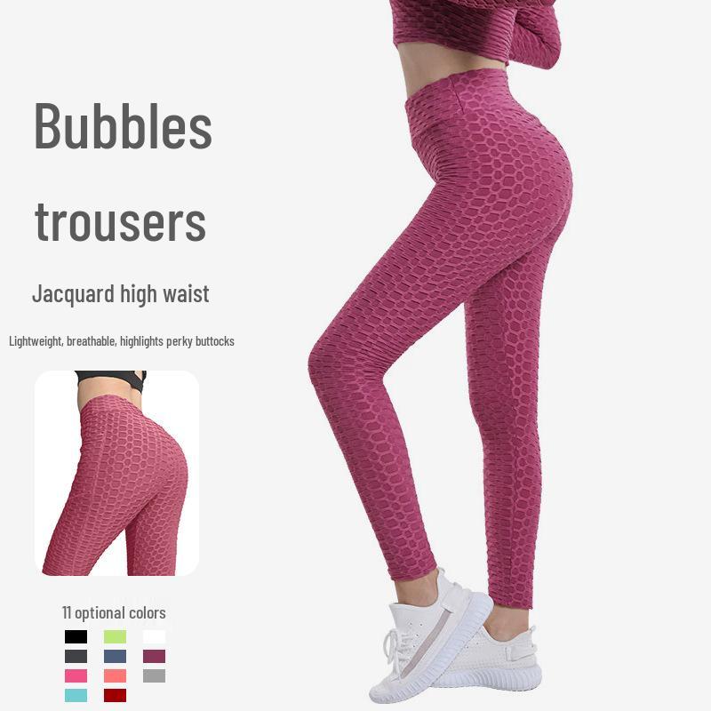 European & American Jacquard High Elastic Yoga Pants - Solid Color, High Waist, Hip Lifting Leggings for Women's Fitness