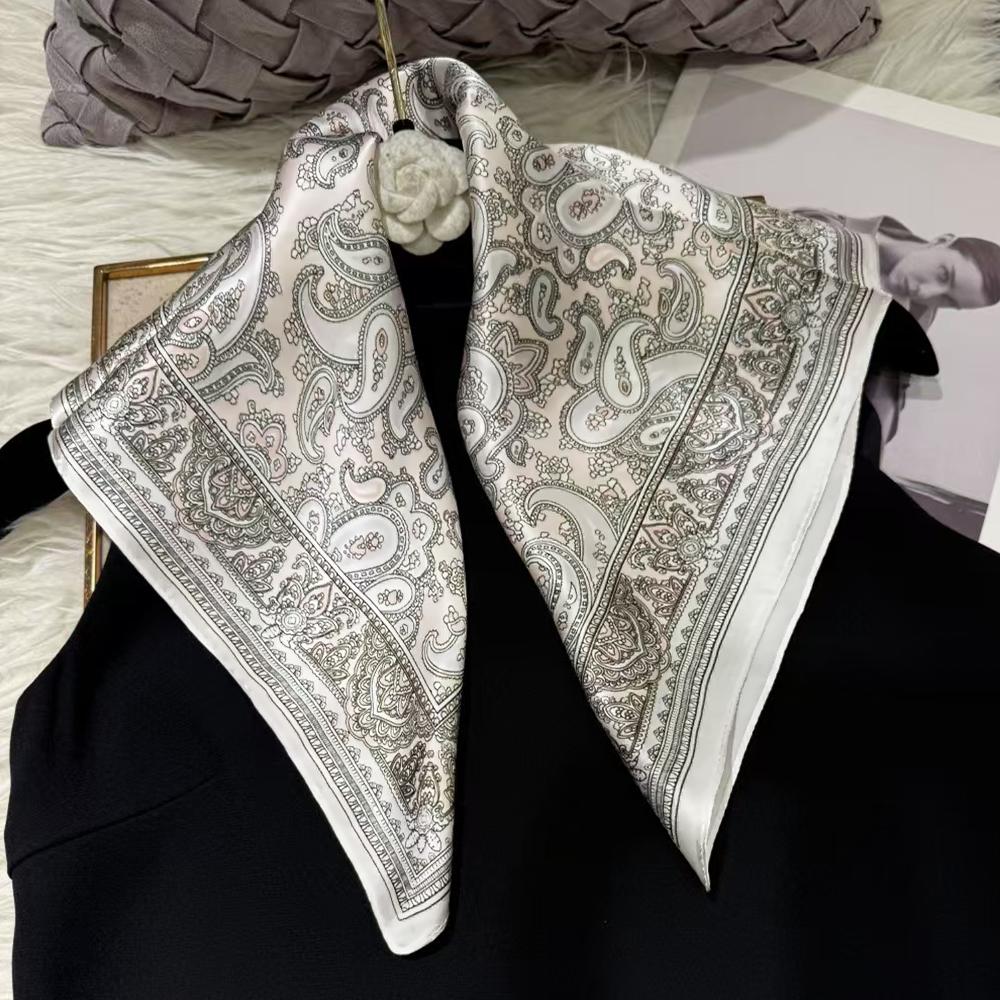 White Blue 100% Mulberry Silk Small Square Scarf Women Spring Fall Summer Hair Scarf Elegant Paisley Neck Scarves Neckerchief