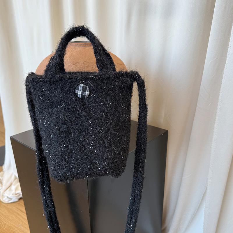 Plush Ethnic Style Crossbody Bag, Fluffy Handheld Shoulder Pouch for Women