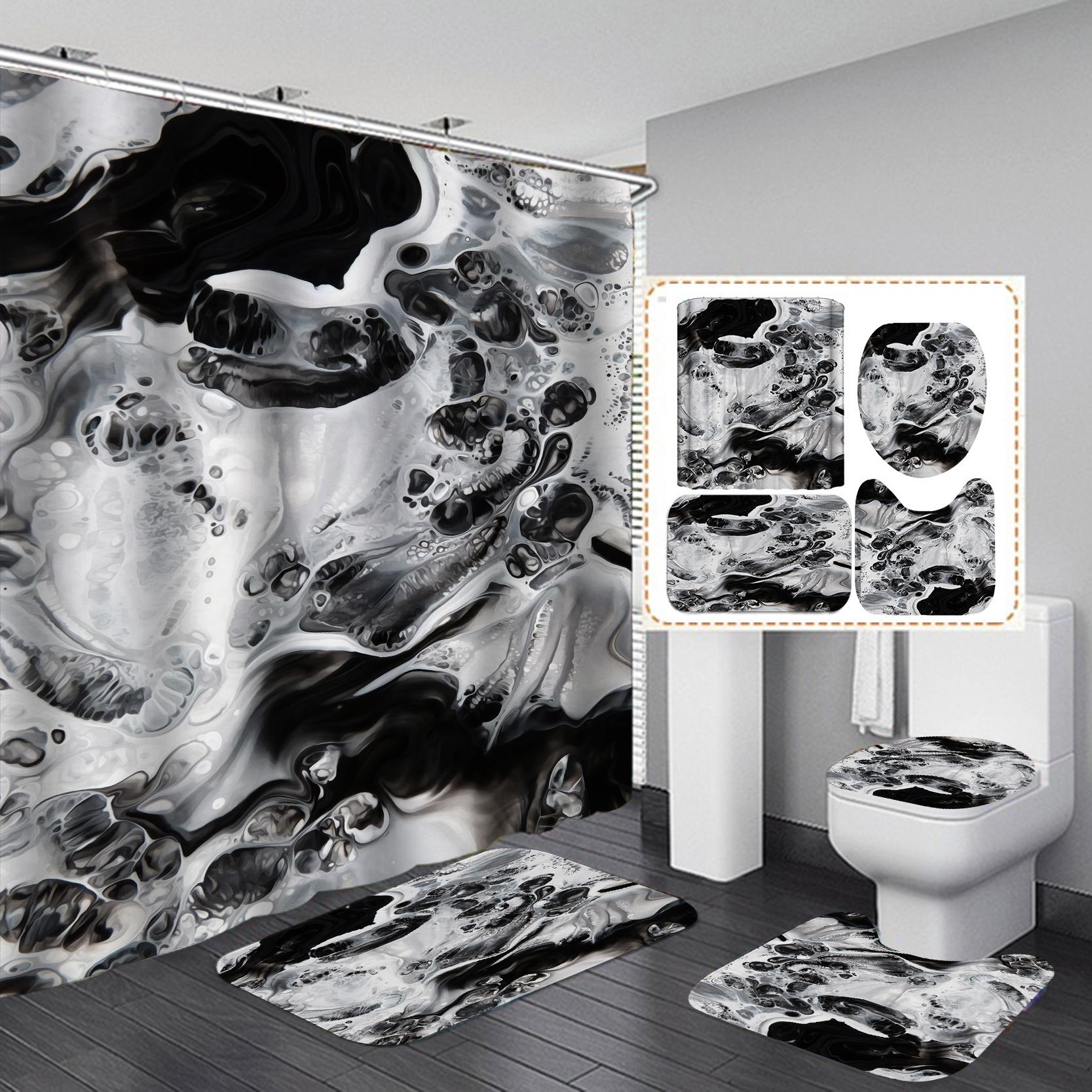 

4 шт., роскошные мраморные занавески для душа, наборы для декора ванной комнаты с 12 крючками, коврик для ванной, коврик для крышки унитаза и нескользящий U-образный коврик