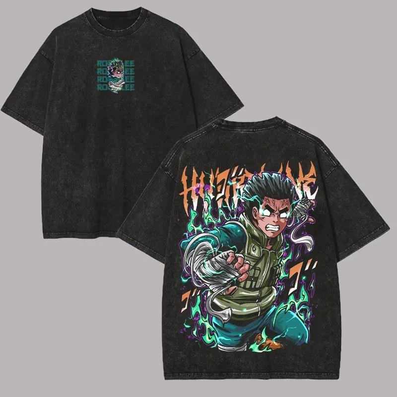 

Hot Anime Naruto Might Guy Graphic Print T-Shirt Men Women Streetwear Harajuku Fashion Vintage Washed Cotton Summer New Tee Casual Oversized Top L