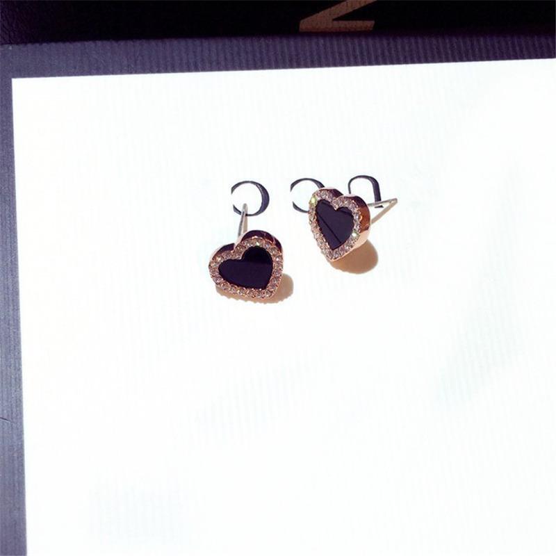 Engagement Enamel Cute Heart Stud Earrings For Women Girls Rose Gold Color Summer Jewelry Black Earring Wedding Jewelry Gifts