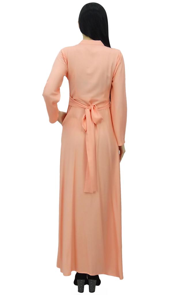 Bimba Women's Mandarin Collar Plain Jilbab Dress With Pockets Full Sleeve