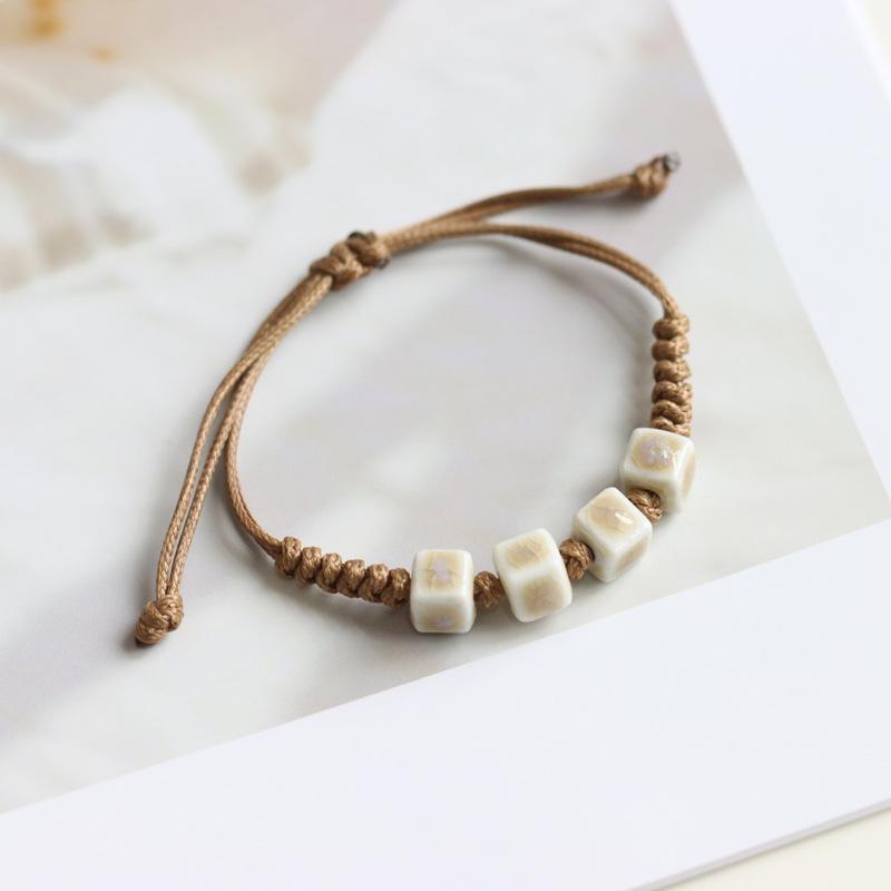 Ethnic Style Artistic Woven Jingdezhen Ceramic Hand Rope Student Children's Bracelet