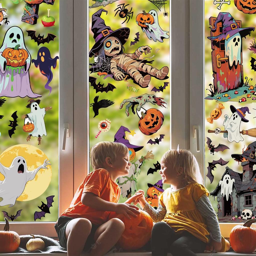 9 Sheets Halloween Window Stickers, Double Side Window Clings Decals for Party Decoration, Indoor & Outdoor Home Decor, Halloween Decorations,