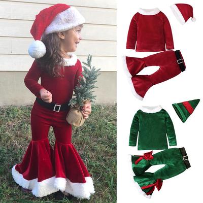 Children's European/American Three-Piece Set: Long Sleeve Top, Flare Pants & Hat for Spring/Winter/Christmas
