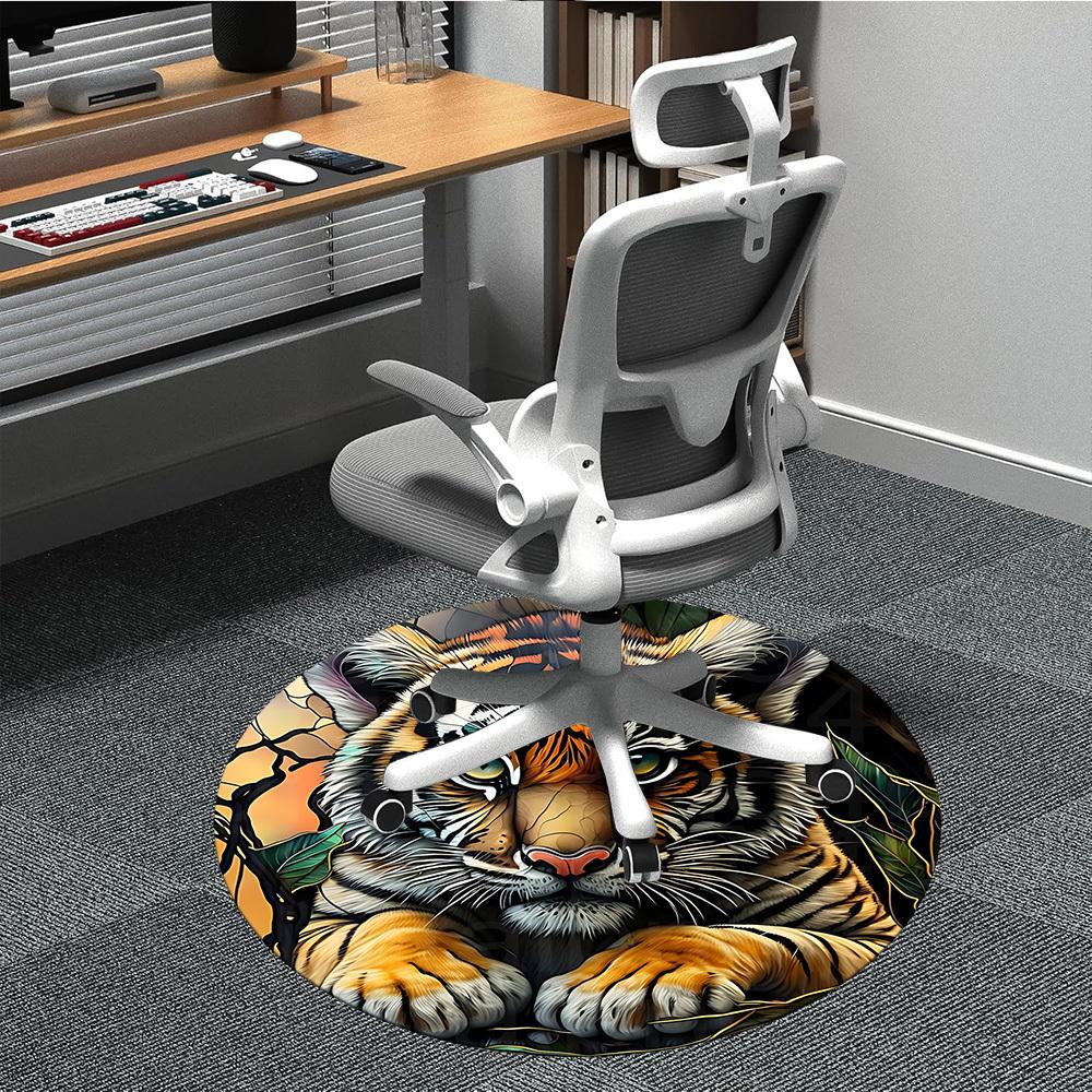 1pc Tiger Cub Office Round Area Rug, Under Office Chairs Bedroom Living Room Home Decor, Room Deco