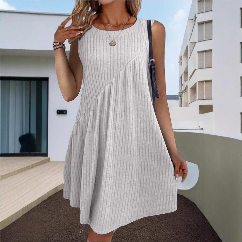 Bohemian Irregular Ribbed Sleeveless Solid Color Dress for Women - Spring/Summer 2025 Collection