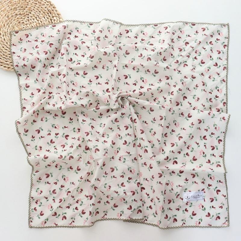 Spring and Summer New Style 100% Cotton Printing Square Scarf Towel Women's All-Matching Graceful Scarf Headcloth Headband