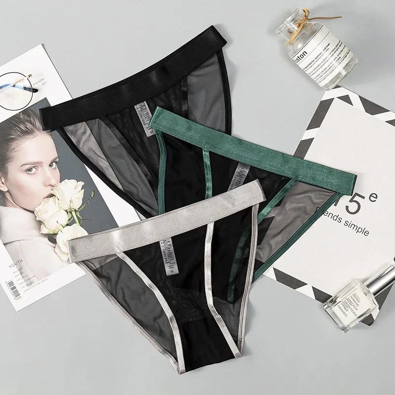 Women Sexy Mesh Transparent Panties Gauze Lace Lingeries Female Soft Solid Color Briefs Underpants Lenceria Para Damas Lingerie