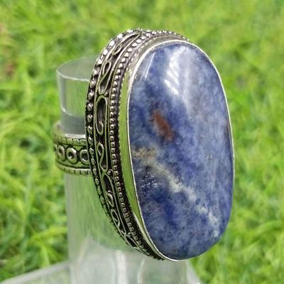 Anillo Vintage antiguo chapado en plata de ley 925 con piedras preciosas de sodalita, joyería SZ 5 de EE. UU. AVRF75