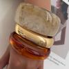 SHIXIN Fashion Brown Off White Resin Acrylic Wide Bracelets for Women Vintage Stackable Round Chunky Cuff Bangle Jewelry Gift