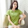 Korean Short-sleeved T-shirt for Women's New T-shirt for Summer Waist-hugging and Slimming Versatile Outside Wear V-neck Solid Color Top