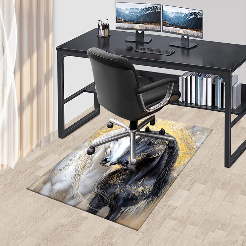 1PC White Horse Black Horse Non-Slip Floor Carpet Compatible for Office&Living Room&Dining room - Flat-Weave Machine- Soft & Pattern-E263