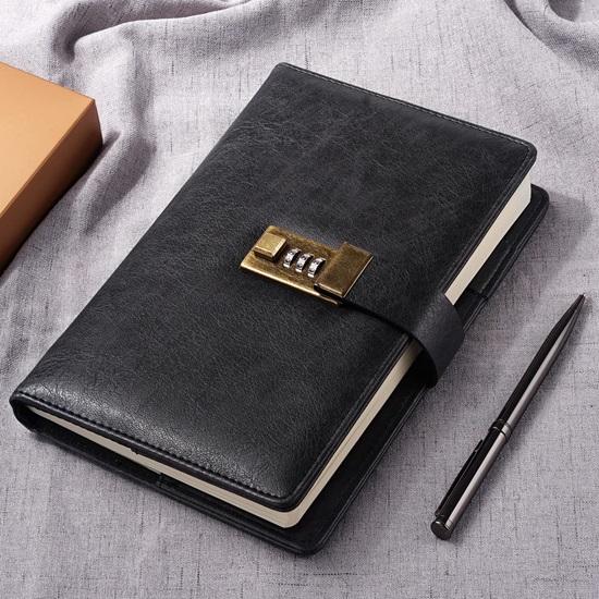 Diario con lucchetto, diario in pelle PU A5 con lucchetto a combinazione, diario protetto da password, quaderno con penna Gif