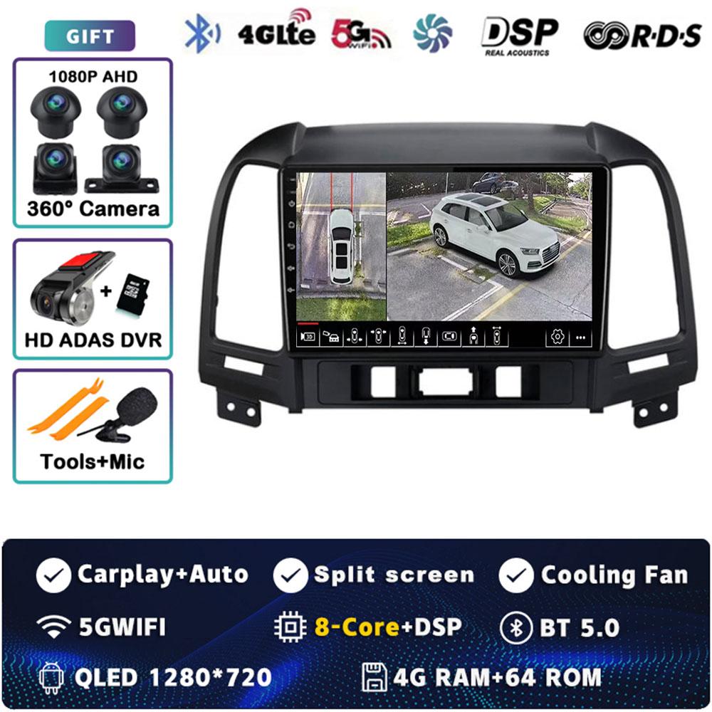 Android 14 Carplay Auto For Hyundai Santa Fe 2 2006 - 2012 Car Radio 4G WIFI Player Multimedia Srereo 360Camera Navigation Video