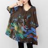 DIMANAF 2026 Summer New Plus Size Women T-Shirts Casual Flower Print Vintage Blouse Shirts Lady Tops Tees Cotton Oversized