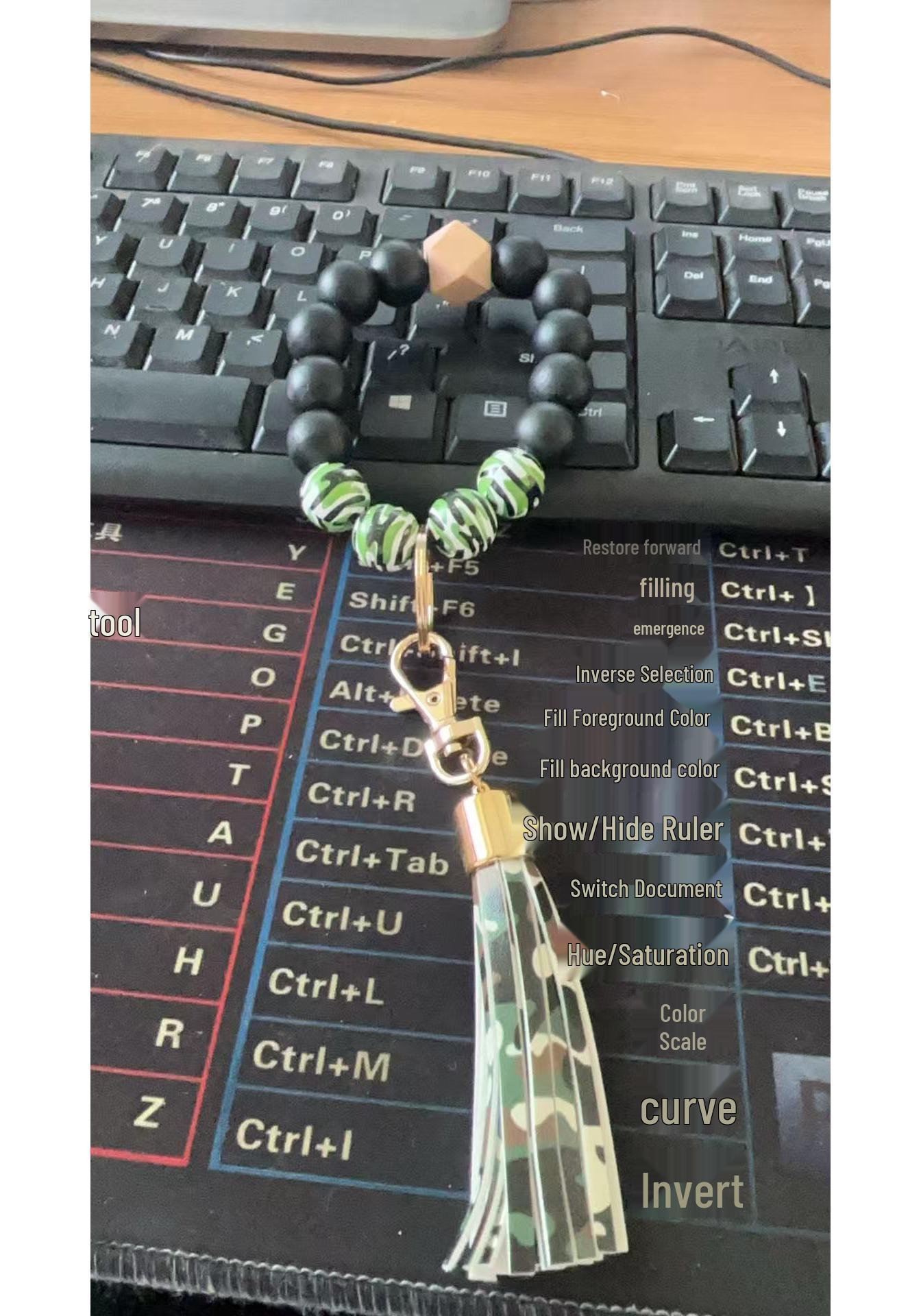 Trendy Leather Tassel Pendant Bracelet Keychain with Silicone Beads