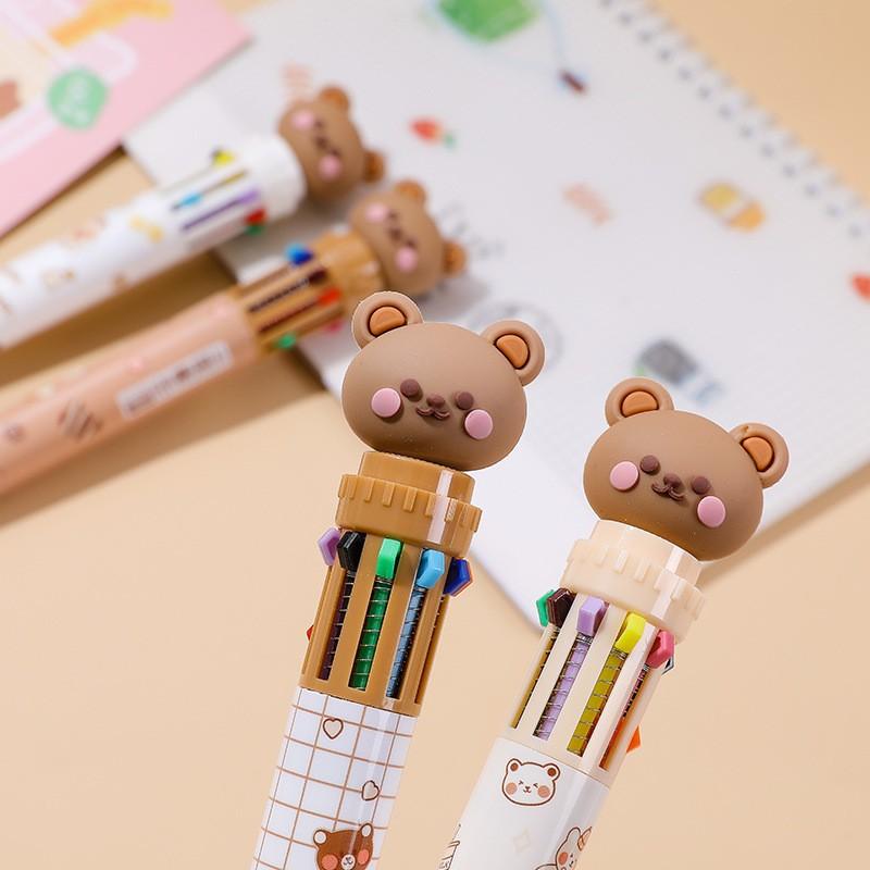 2Pcs 10 Colors Ballpoint Pen Cartoon Bear 0.7mm Colorful Ink Neutral Pen School Office Supplies Stationery Ballpoint Pen